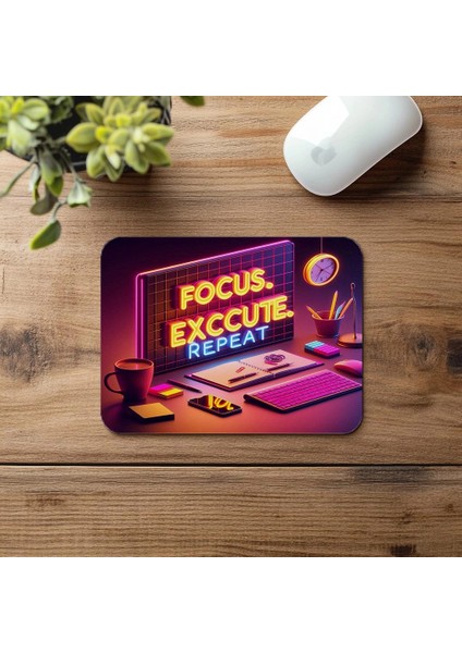 Focus Execute Repeat Temalı Renkli Motivasyon Mousepad - 19X23 cm 2 mm Dikdörtgen Ithal Baskılı Mouse Pad fırsatları