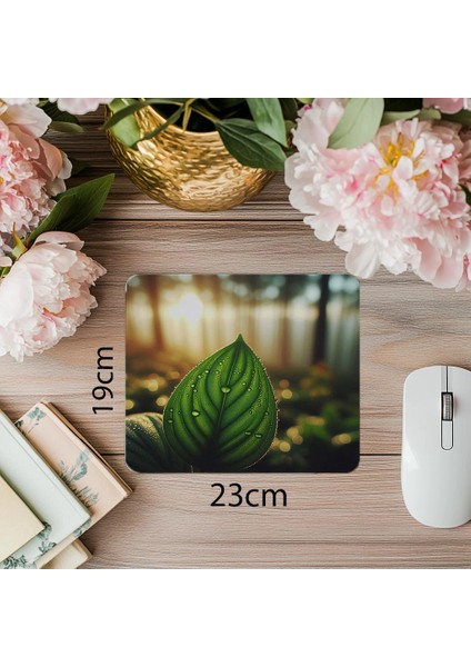 Çiy Damlalı Yaprak Üzeri Mousepad - 19X23 cm 2 mm Dikdörtgen Ithal Baskılı Mouse Pad