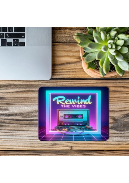 Rewind The Vibes Yazılı Renkli Mouse Pad - 19X23 cm 2 mm Dikdörtgen Ithal Baskılı Mouse Pad modelleri