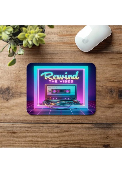 Rewind The Vibes Yazılı Renkli Mouse Pad - 19X23 cm 2 mm Dikdörtgen Ithal Baskılı Mouse Pad fırsatları