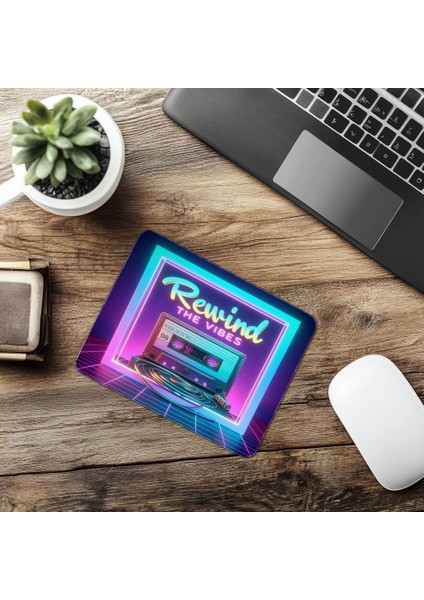 Rewind The Vibes Yazılı Renkli Mouse Pad - 19X23 cm 2 mm Dikdörtgen Ithal Baskılı Mouse Pad