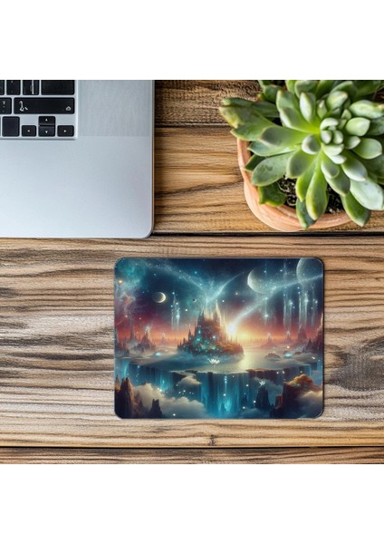 Uzayda Adalar Üzerinde Şelaleli Mousepad - 19X23 cm 2 mm Dikdörtgen Ithal Baskılı Mouse Pad modelleri