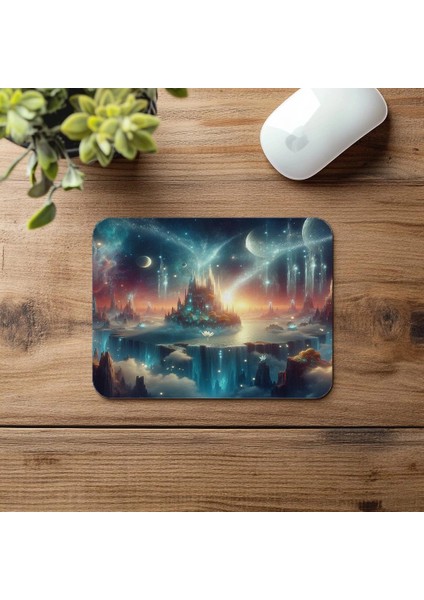 Uzayda Adalar Üzerinde Şelaleli Mousepad - 19X23 cm 2 mm Dikdörtgen Ithal Baskılı Mouse Pad fırsatları