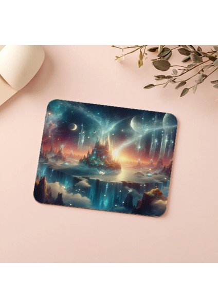 Uzayda Adalar Üzerinde Şelaleli Mousepad - 19X23 cm 2 mm Dikdörtgen Ithal Baskılı Mouse Pad indirimleri