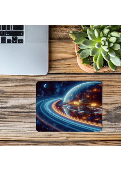 Turuncu-Mavi Işıklı Gezegen Manzaralı Mousepad - 19X23 cm 2 mm Dikdörtgen Ithal Baskılı Mouse Pad modelleri