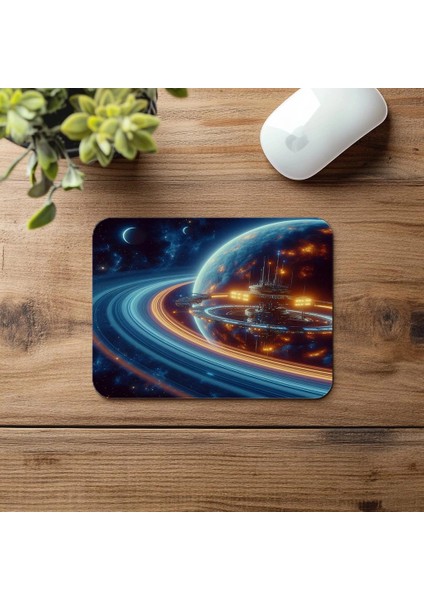 Turuncu-Mavi Işıklı Gezegen Manzaralı Mousepad - 19X23 cm 2 mm Dikdörtgen Ithal Baskılı Mouse Pad fırsatları