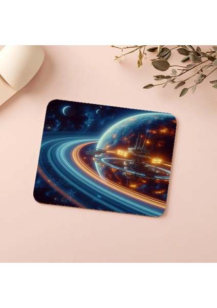Turuncu-Mavi Işıklı Gezegen Manzaralı Mousepad - 19X23 cm 2 mm Dikdörtgen Ithal Baskılı Mouse Pad indirimleri