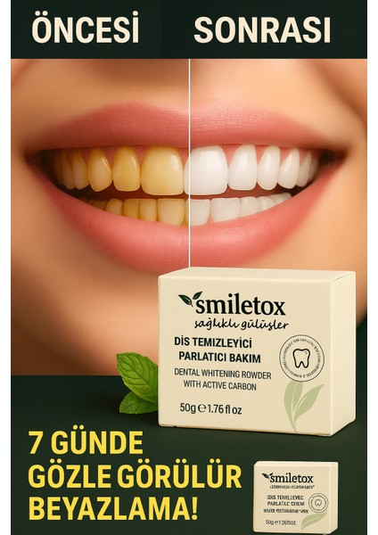 Detox Etkili Aktif Karbonlu Diş Beyazlatıcı 50g-7 Günde Kahve/Çay/Sigara Lekelerine Etkili Çözüm