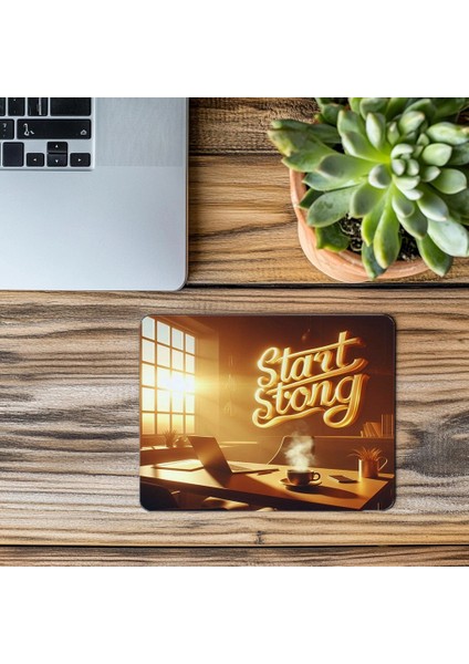Start Strong Temalı Gün Doğumu Mousepad - 19X23 cm 2 mm Dikdörtgen Ithal Baskılı Mouse Pad modelleri