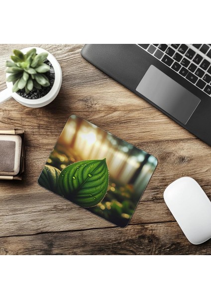 Çiy Damlalı Yaprak Üzeri Mousepad - 19X23 cm 2 mm Dikdörtgen Ithal Baskılı Mouse Pad