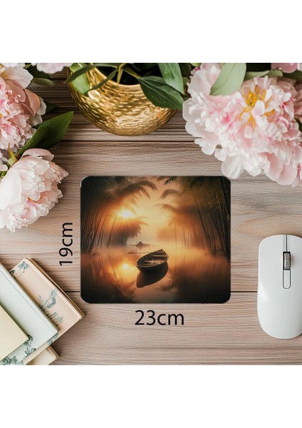 Huzurlu Sabah Göl Manzaralı Mouse Pad - 19X23 cm 2 mm Dikdörtgen Ithal Baskılı Mouse Pad