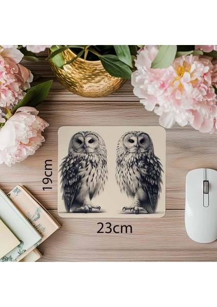 3D Kalemle Çizilmiş Tüylü Baykuş Mouse Pad - 19X23 cm 2 mm Dikdörtgen Ithal Baskılı Mouse Pad