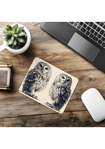 3D Kalemle Çizilmiş Tüylü Baykuş Mouse Pad - 19X23 cm 2 mm Dikdörtgen Ithal Baskılı Mouse Pad
