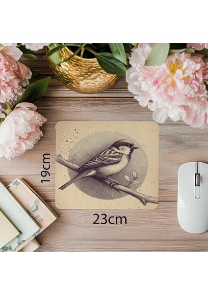 Kuş Figürlü El Çizimi Mouse Pad Tasarımı - 19X23 cm 2 mm Dikdörtgen Ithal Baskılı Mouse Pad