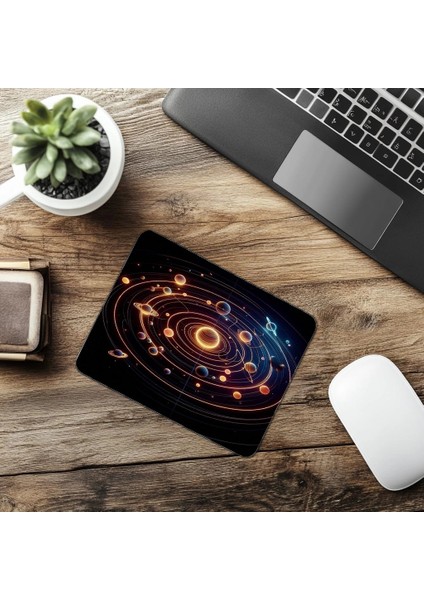 Minimal Güneş Sistemi Yerleşimli Mousepad - 19X23 cm 2 mm Dikdörtgen Ithal Baskılı Mouse Pad