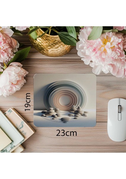 Yuvarlak Desenli Taş Bahçesi Mouse Pad - 19X23 cm 2 mm Dikdörtgen Ithal Baskılı Mouse Pad