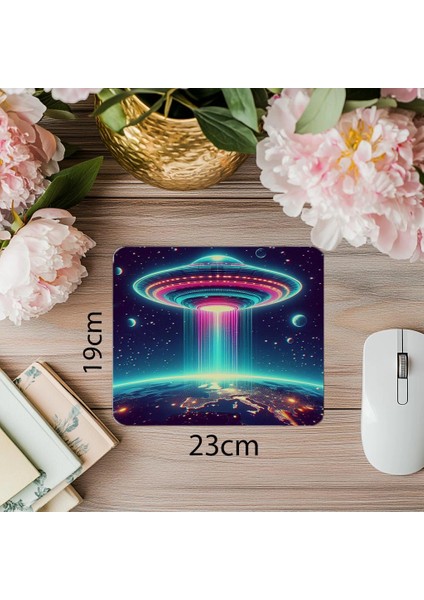 Sci-Fi Tarzı Işıklı Ufo Mousepad - 19X23 cm 2 mm Dikdörtgen Ithal Baskılı Mouse Pad