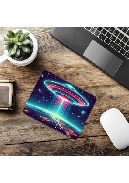 Sci-Fi Tarzı Işıklı Ufo Mousepad - 19X23 cm 2 mm Dikdörtgen Ithal Baskılı Mouse Pad