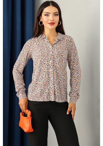 Lupinn Moda Kadın Çiçek Desenli Uzun Kollu Gömlek – Rahat Kesim, Hafif ve Nefes Alabilen Kumaş, Günlük & Ofis Şıklığı