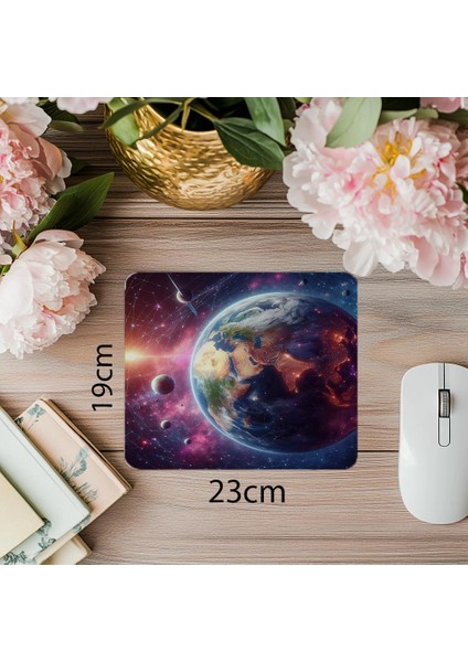3D Dünya ve Yörüngeler Mouse Pad - 19X23 cm 2 mm Dikdörtgen Ithal Baskılı Mouse Pad