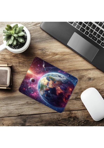 3D Dünya ve Yörüngeler Mouse Pad - 19X23 cm 2 mm Dikdörtgen Ithal Baskılı Mouse Pad