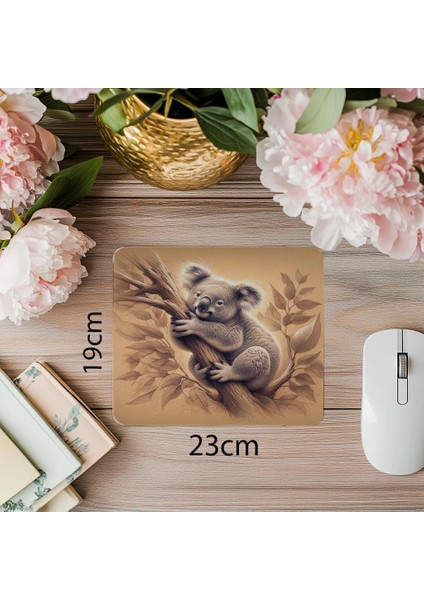 Karakalem Tarzda Sevimli Koala Mouse Pad - 19X23 cm 2 mm Dikdörtgen Ithal Baskılı Mouse Pad