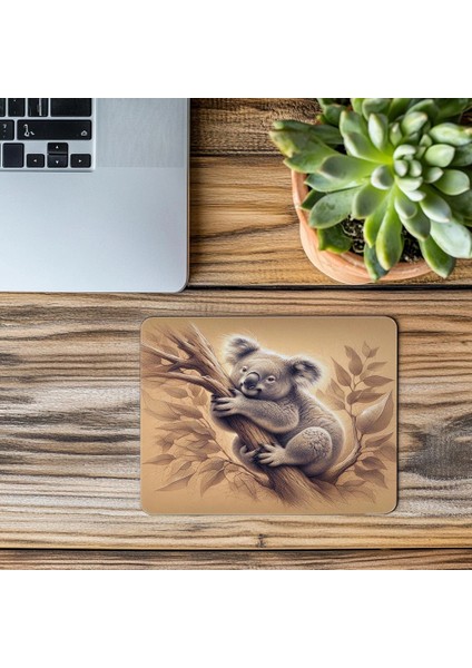Karakalem Tarzda Sevimli Koala Mouse Pad - 19X23 cm 2 mm Dikdörtgen Ithal Baskılı Mouse Pad modelleri