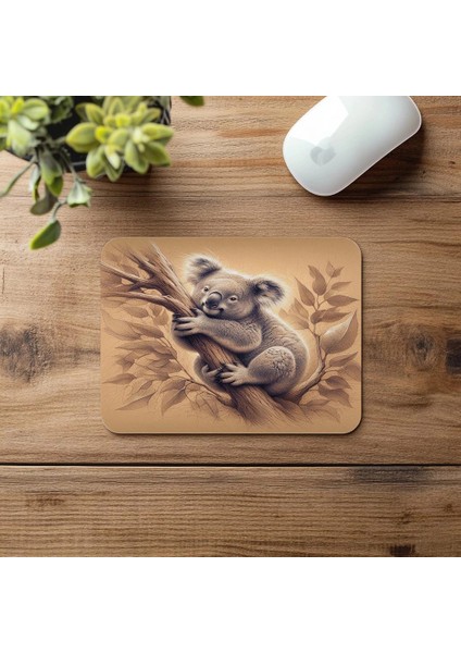 Karakalem Tarzda Sevimli Koala Mouse Pad - 19X23 cm 2 mm Dikdörtgen Ithal Baskılı Mouse Pad fırsatları