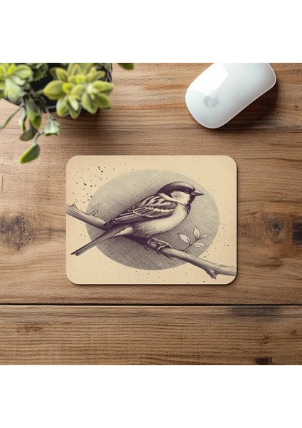 Kuş Figürlü El Çizimi Mouse Pad Tasarımı - 19X23 cm 2 mm Dikdörtgen Ithal Baskılı Mouse Pad fırsatları