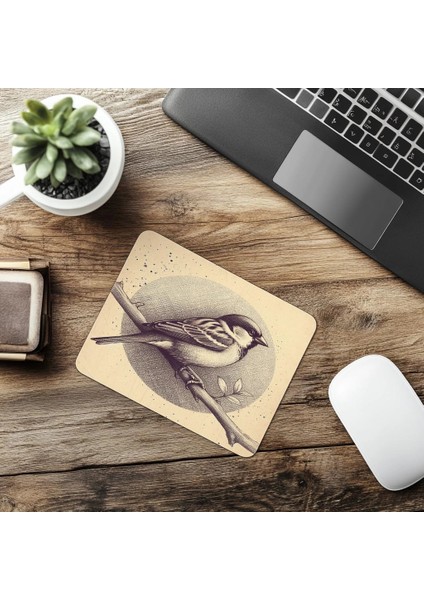 Kuş Figürlü El Çizimi Mouse Pad Tasarımı - 19X23 cm 2 mm Dikdörtgen Ithal Baskılı Mouse Pad