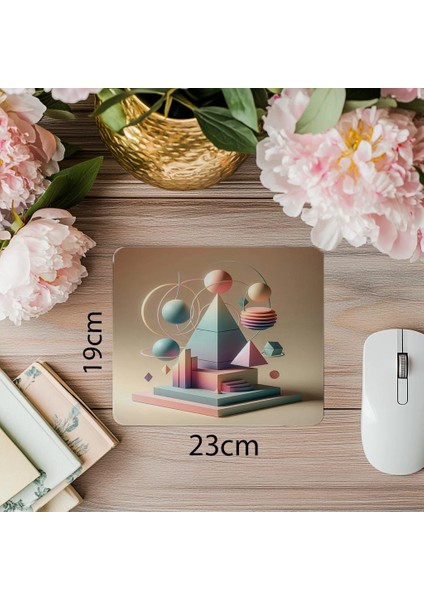 Piramit ve Daire Karışımlı Modern Mousepad - 19X23 cm 2 mm Dikdörtgen Ithal Baskılı Mouse Pad
