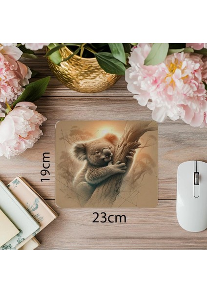 Toprak Renklerde Koala Temalı Mousepad - 19X23 cm 2 mm Dikdörtgen Ithal Baskılı Mouse Pad