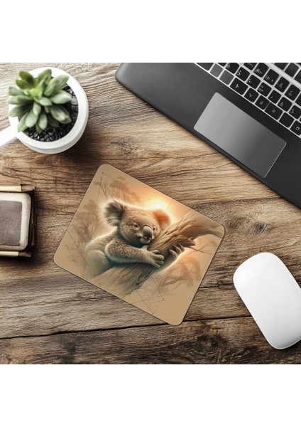 Toprak Renklerde Koala Temalı Mousepad - 19X23 cm 2 mm Dikdörtgen Ithal Baskılı Mouse Pad