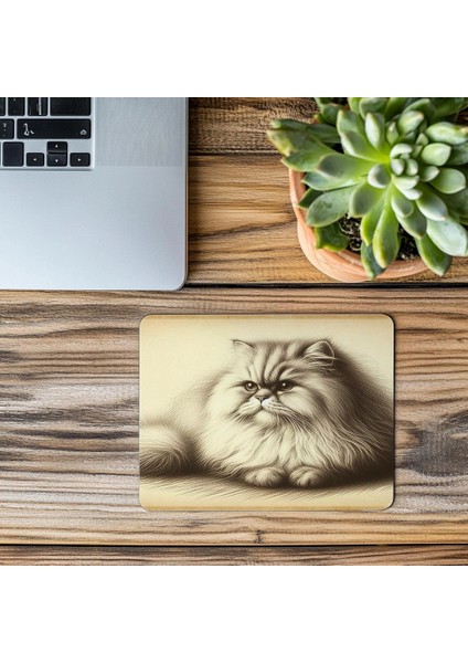 Sepya Tonlu Yatar Pozdaki Kedi Çizimi - 19X23 cm 2 mm Dikdörtgen Ithal Baskılı Mouse Pad modelleri