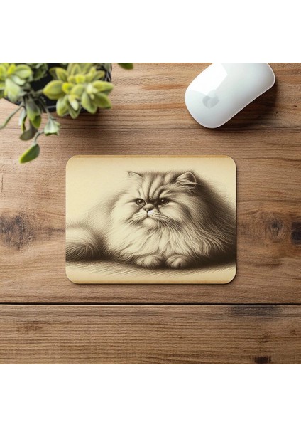 Sepya Tonlu Yatar Pozdaki Kedi Çizimi - 19X23 cm 2 mm Dikdörtgen Ithal Baskılı Mouse Pad fırsatları