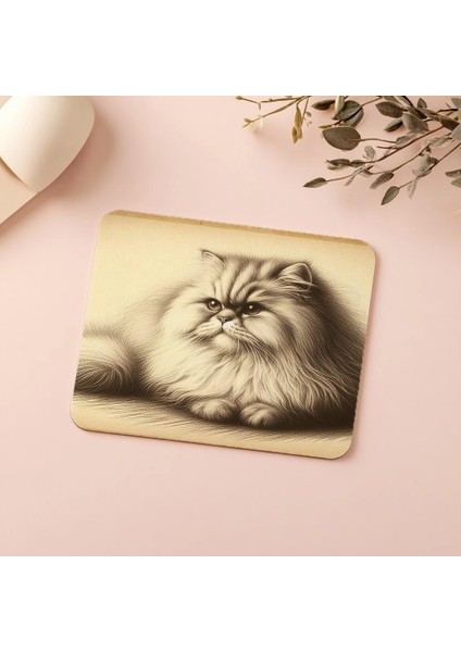 Sepya Tonlu Yatar Pozdaki Kedi Çizimi - 19X23 cm 2 mm Dikdörtgen Ithal Baskılı Mouse Pad indirimleri