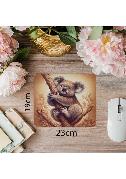 3D Yumuşak Işıklarla Çizilmiş Koala Tasarımı - 19X23 cm 2 mm Dikdörtgen Ithal Baskılı Mouse Pad