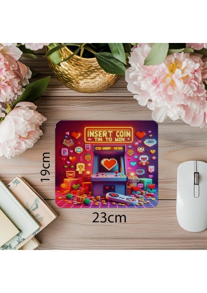 Insert Coin To Win Yazılı Retro Mousepad - 19X23 cm 2 mm Dikdörtgen Ithal Baskılı Mouse Pad