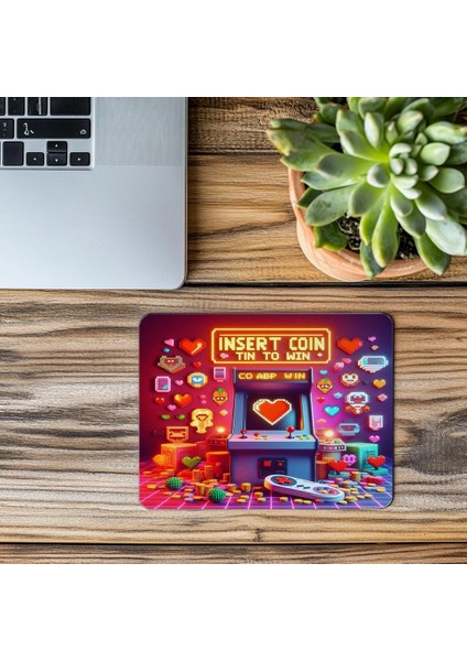 Insert Coin To Win Yazılı Retro Mousepad - 19X23 cm 2 mm Dikdörtgen Ithal Baskılı Mouse Pad modelleri