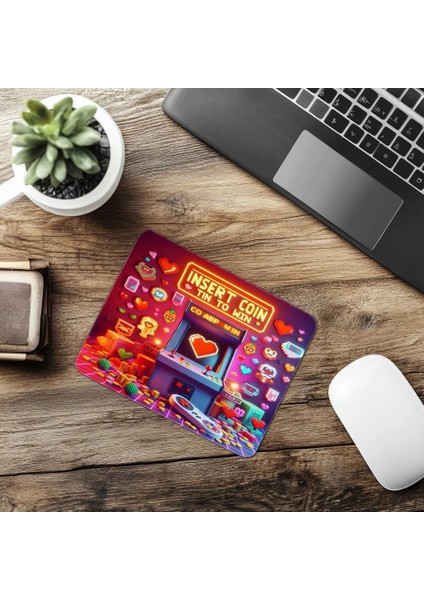 Insert Coin To Win Yazılı Retro Mousepad - 19X23 cm 2 mm Dikdörtgen Ithal Baskılı Mouse Pad