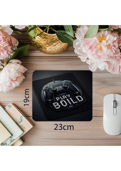 Play Bold Yazılı Modern Gamer Mousepad - 19X23 cm 2 mm Dikdörtgen Ithal Baskılı Mouse Pad