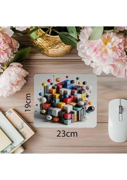 Birincil Renkli Küp ve Küre Mouse Pad - 19X23 cm 2 mm Dikdörtgen Ithal Baskılı Mouse Pad