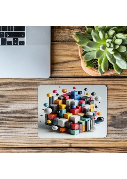Birincil Renkli Küp ve Küre Mouse Pad - 19X23 cm 2 mm Dikdörtgen Ithal Baskılı Mouse Pad modelleri