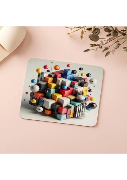 Birincil Renkli Küp ve Küre Mouse Pad - 19X23 cm 2 mm Dikdörtgen Ithal Baskılı Mouse Pad indirimleri