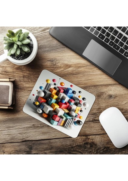 Birincil Renkli Küp ve Küre Mouse Pad - 19X23 cm 2 mm Dikdörtgen Ithal Baskılı Mouse Pad