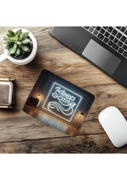 Keep Going Yazılı Işıklı Izli Neon Mousepad - 19X23 cm 2 mm Dikdörtgen Ithal Baskılı Mouse Pad