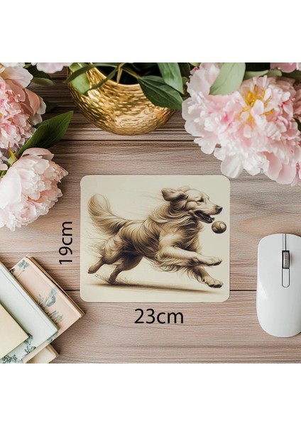 Golden Retriever Oyun Pozunda Mousepad - 19X23 cm 2 mm Dikdörtgen Ithal Baskılı Mouse Pad
