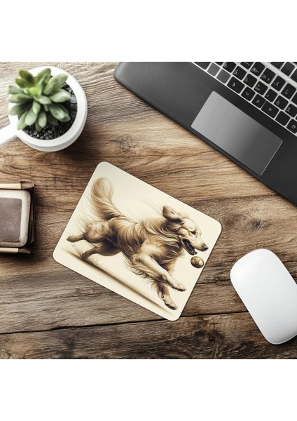 Golden Retriever Oyun Pozunda Mousepad - 19X23 cm 2 mm Dikdörtgen Ithal Baskılı Mouse Pad