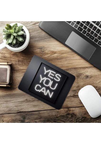 Yes You Can Yazılı Sade Neon Mousepad - 19X23 cm 2 mm Dikdörtgen Ithal Baskılı Mouse Pad