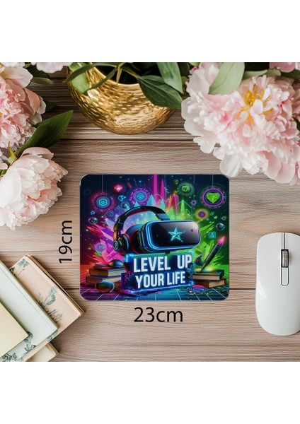 Level Up Your Life Yazılı Enerjik Mousepad - 19X23 cm 2 mm Dikdörtgen Ithal Baskılı Mouse Pad